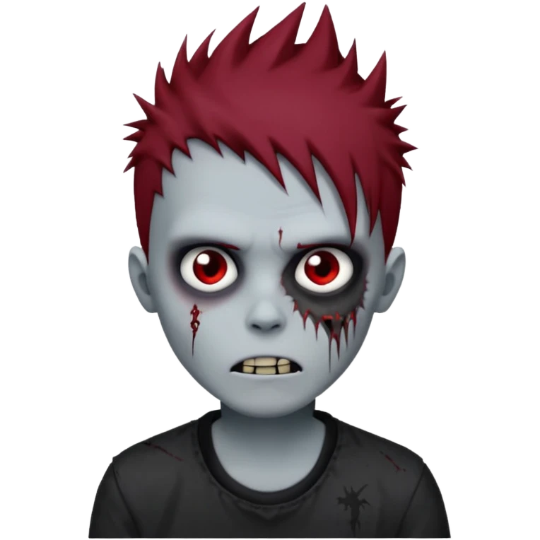 zombie boy with dark red spiky emo hair and black shirt emoji