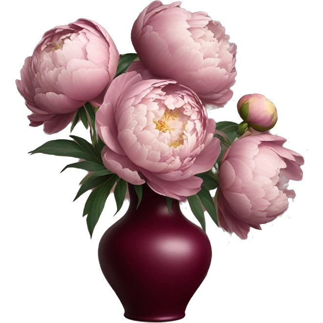 biege peonies in burgundy vase emoji
