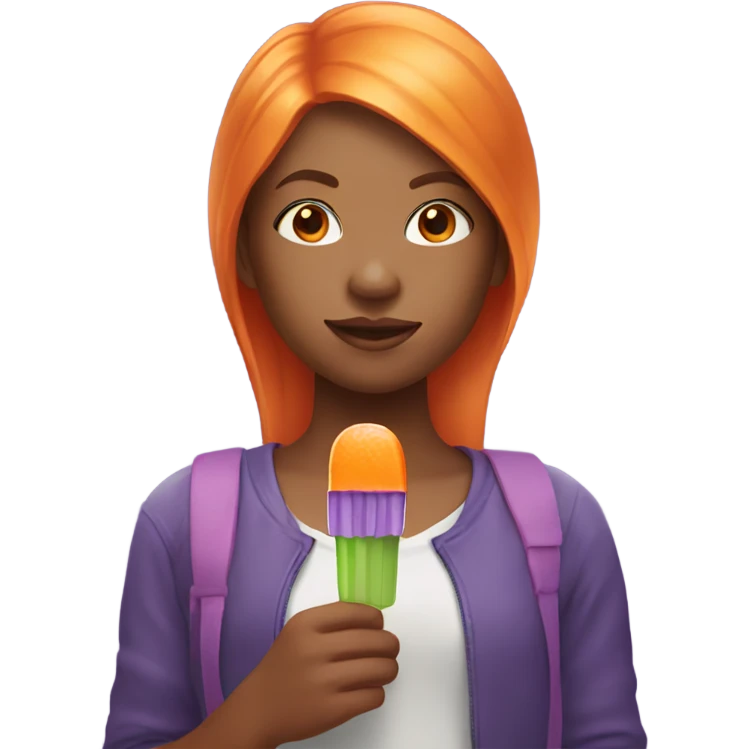 A girl with orange hair holding a purple popsicle  emoji
