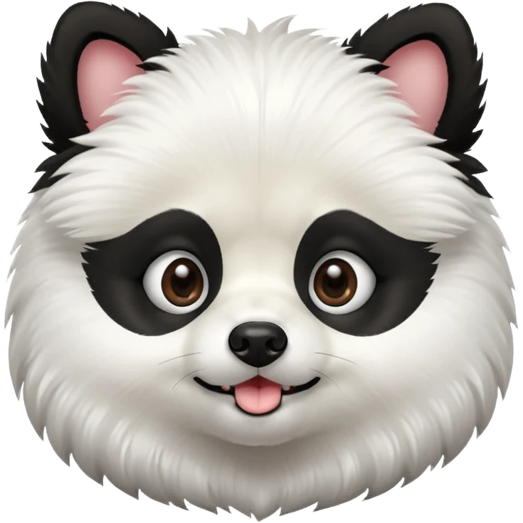 Dog pomeranian but hes like a panda the color and everything he has all black face but in the middle and nose part is white emoji