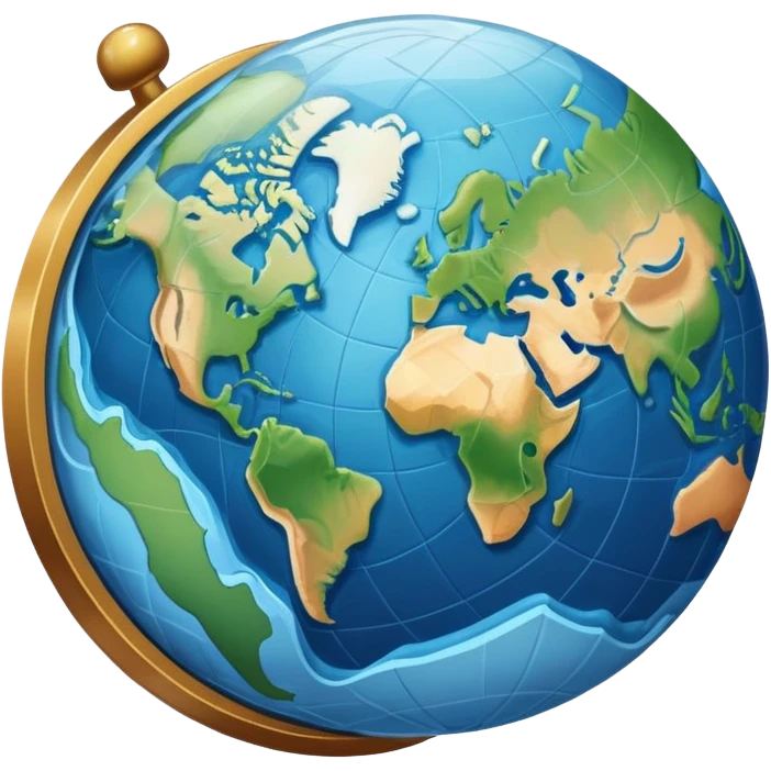 an icon featuring an earth with attitude and longitude lines, a textbook, and a topographic map, symbolizing geography as a science. The design includes a compass, mountain ranges, and rivers, representing the study of Earth's features and landscapes. Transparent background highlights geography. emoji