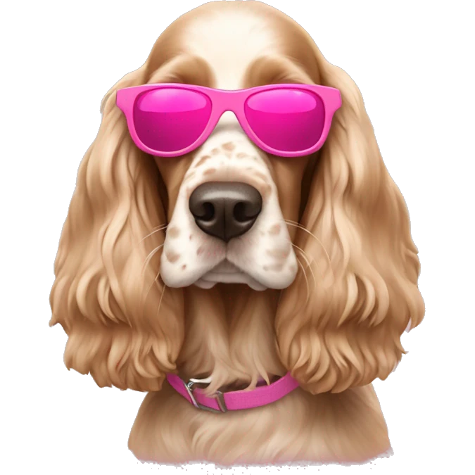 English cocker spaniel with pink sunglasses emoji