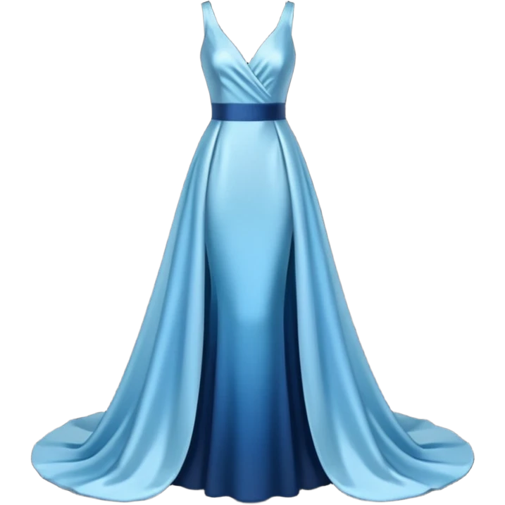 realistic isolated long slim pastel blue formal party satin dress with gradient shiny sparkling dark blue emoji