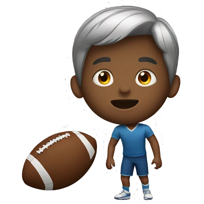 A tiny boy with a giant football emoji