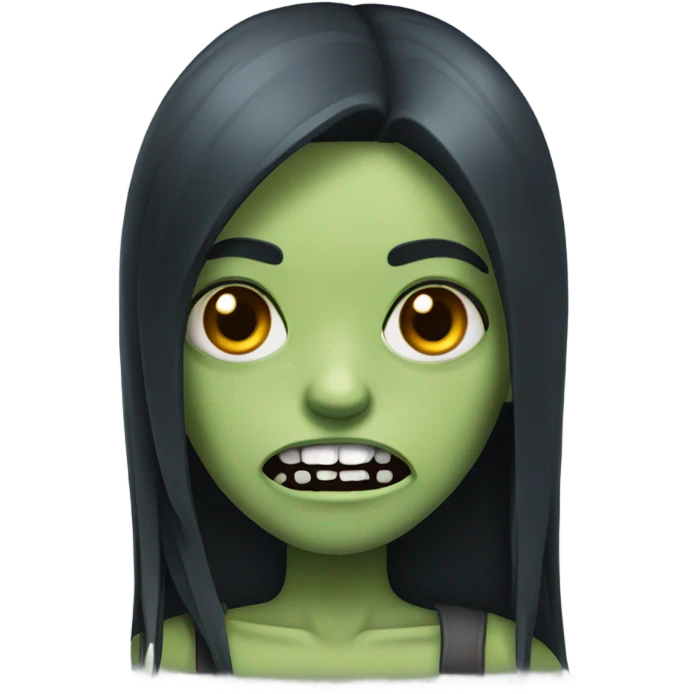 girl zombie with black long hair with teeth and serious face  emoji