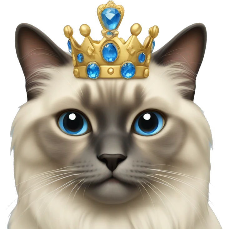 Birman cat with gold and blue crown and neckless emoji