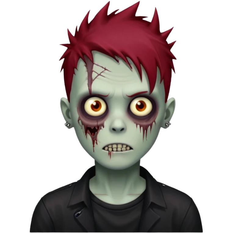 zombie boy with dark red spiky emo hair and black shirt emoji