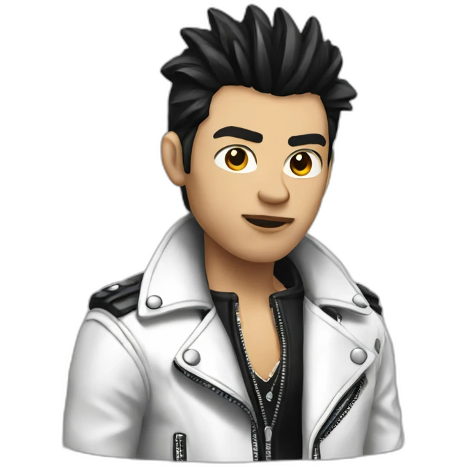 Punk male,dark hair, with white leather jacket emoji