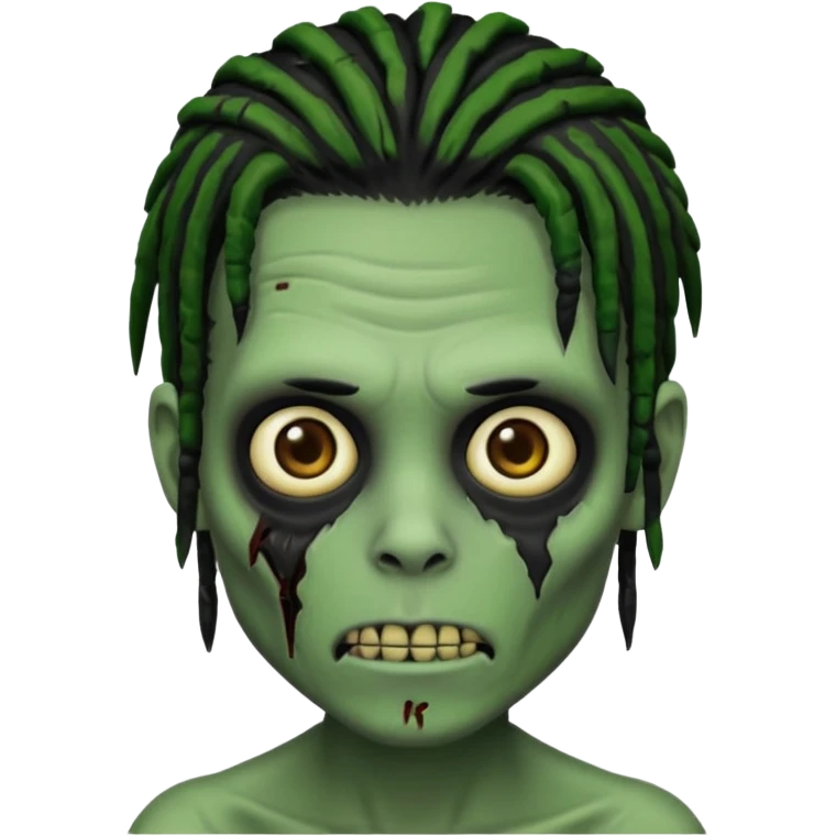 make a zombie boy emoji (headshot only) that has black dreads with green skin and some facial scars emoji