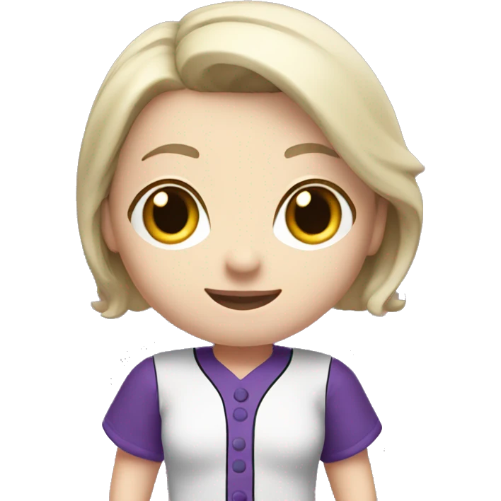 baseball card character. white female. short brunette hair. letter C logo. Purple and white uniform.  emoji