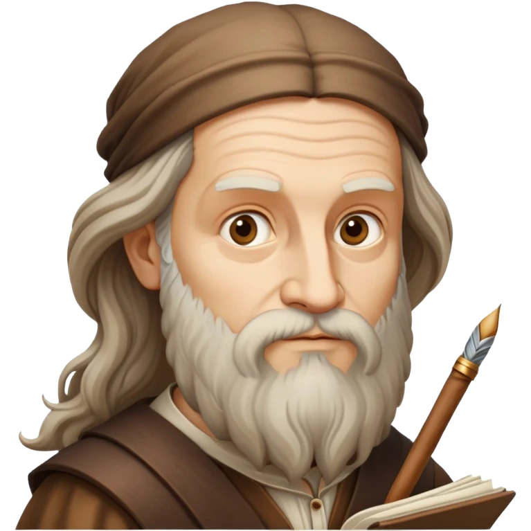cinematic-realistic-leonardo-da-vinci-portrait-emoji,-depicted-as-the-quintessential-renaissance-polymath-with-deep,-thoughtful-eyes,-a-flowing-beard,-and-a-quill-or-sketchbook-in-hand.-the-scene-is-illuminated-with-warm,-classical-light emoji