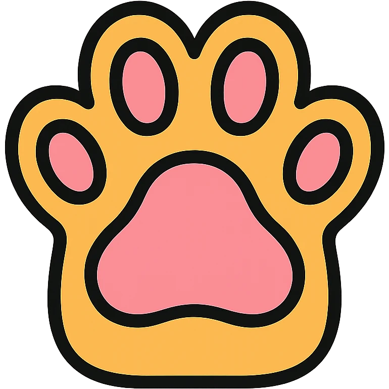 Cat paw print with pink pads, top-down view of a cat's paw showing the pink pads and toe beans emoji