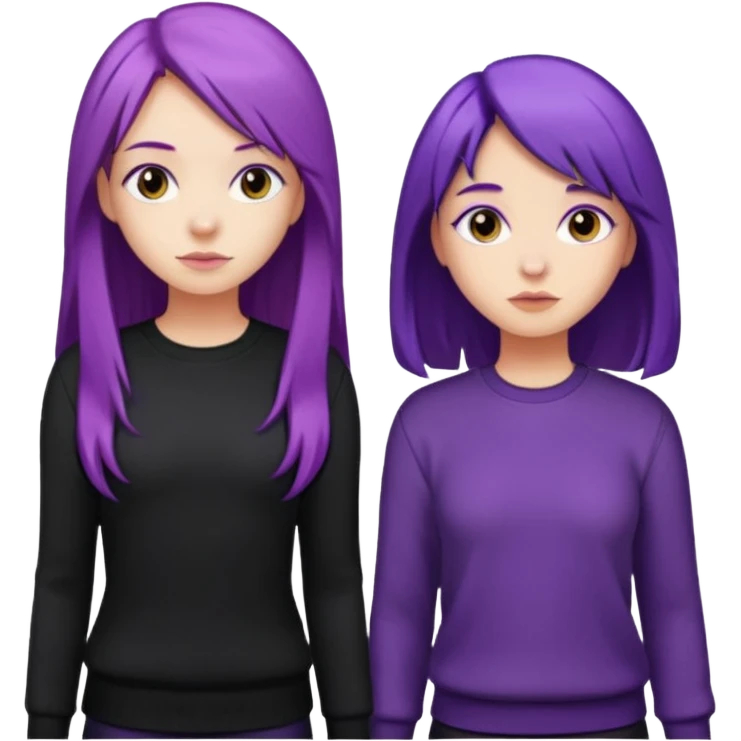 faz duas raparigas menos gótica mas com cabelo roxo comprido e outra cabelo roxo e camisolas preto um pouco separadas emoji