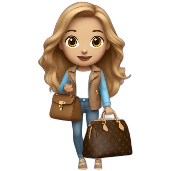1 girl with light-brown long hair, blue eyes holding louis vuitton bag emoji