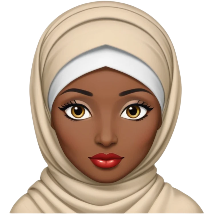 Nigerian, pretty lips, nigerian clothes, very dark skin, hijab, jewelry pretty bratz baddie, black eyeliner emoji