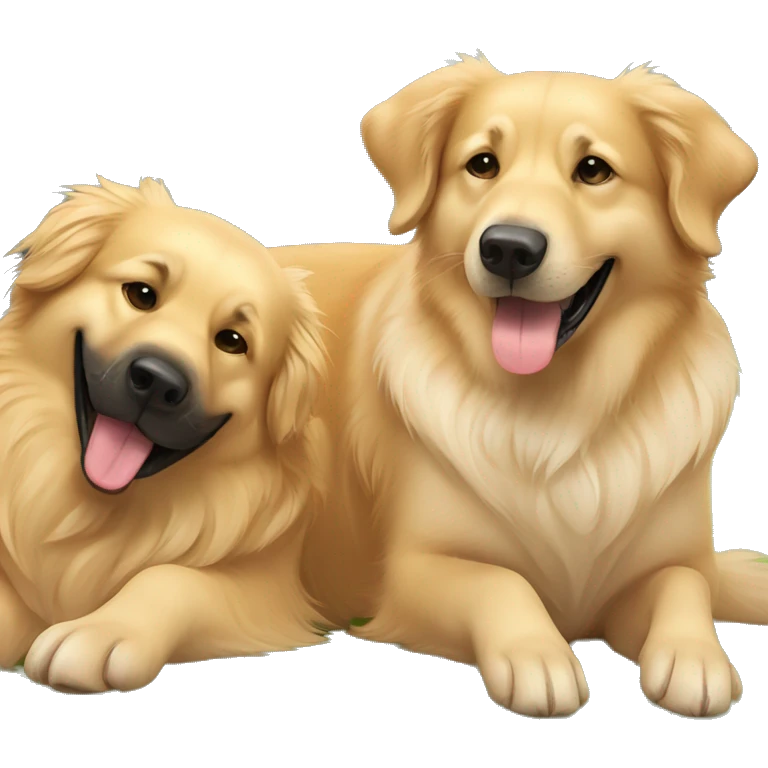 golden retriever hugging german shepherd both with their tongue out emoji