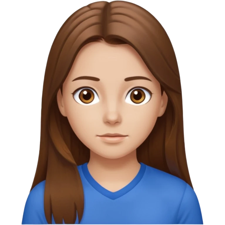 brown hair, hazel eyes, blue athletic shirt, strait long hair girl emoji