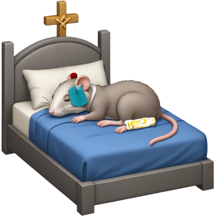 Rat sleeping In bed with zzz and a crucifix with him emoji