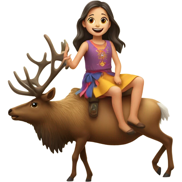 Little girl riding an elk  emoji