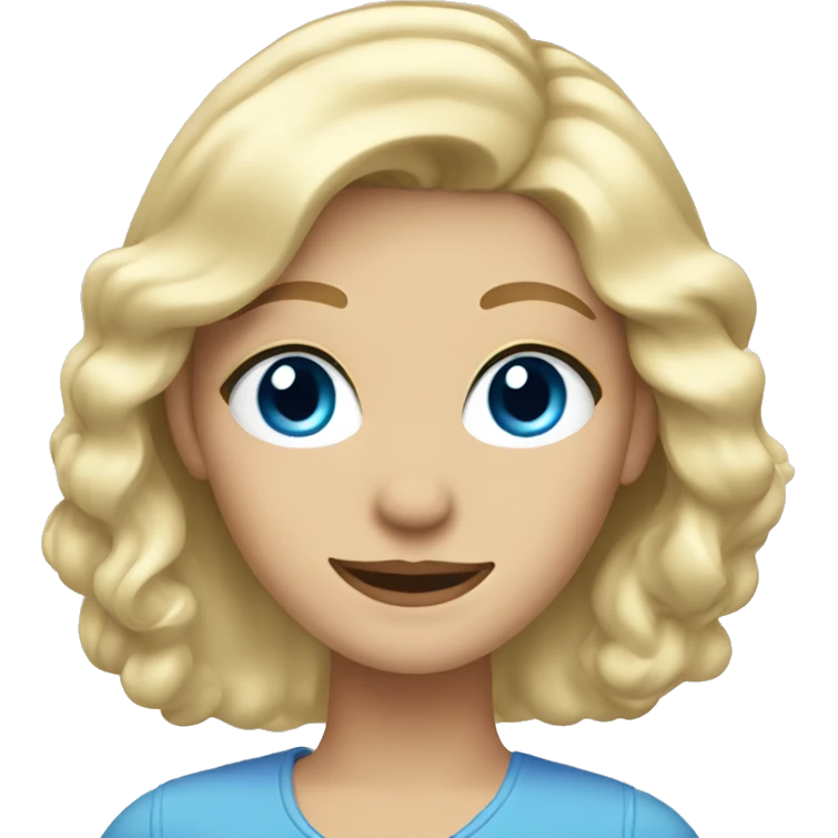 Blonde woman with blue eyes waving emoji