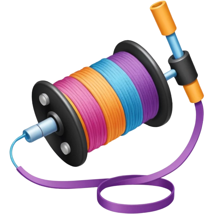 showing a hand neatly winding thread around a spool, yarn reel, or cable roll — showing the action of wrapping or coiling something around — smooth motion lines indicating circular movement, clean colorful emoji-style design emoji
