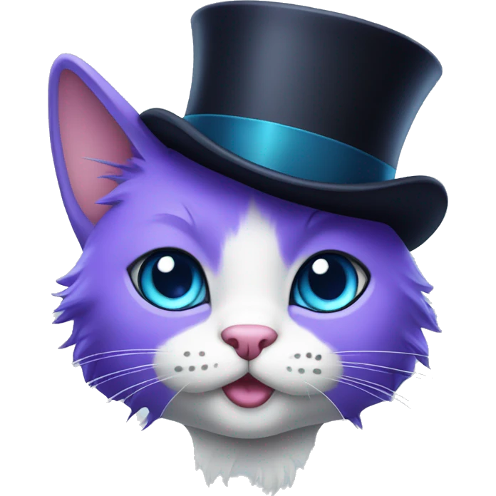 purple haired cat in top hat blue eyes  emoji