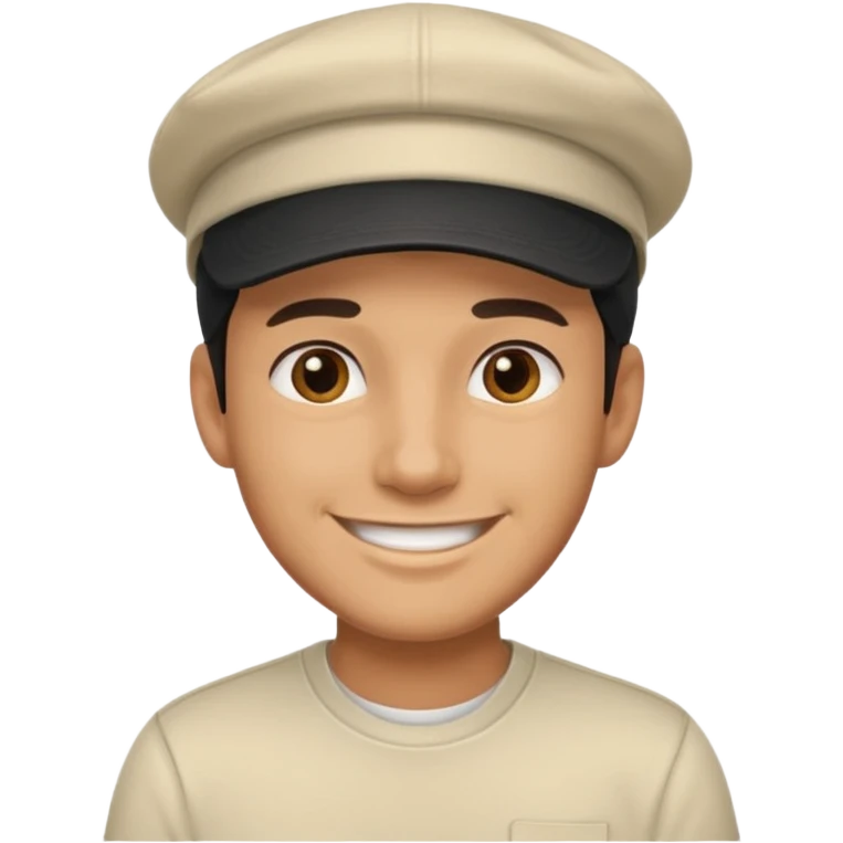 smiling man in cream shirt with black cap emoji