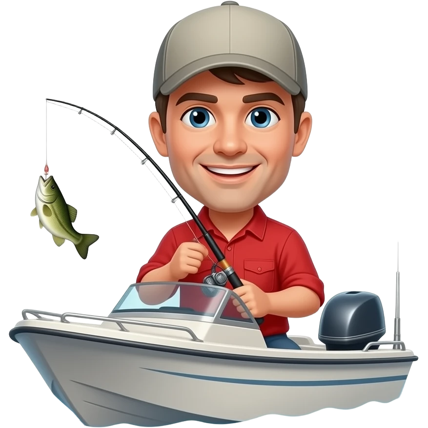 pro fisherman with a red shirt on a bass boat emoji