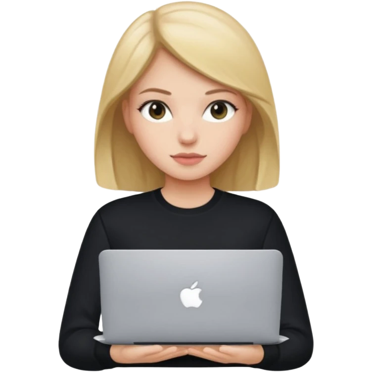 a girl using the mac book air with black emoji