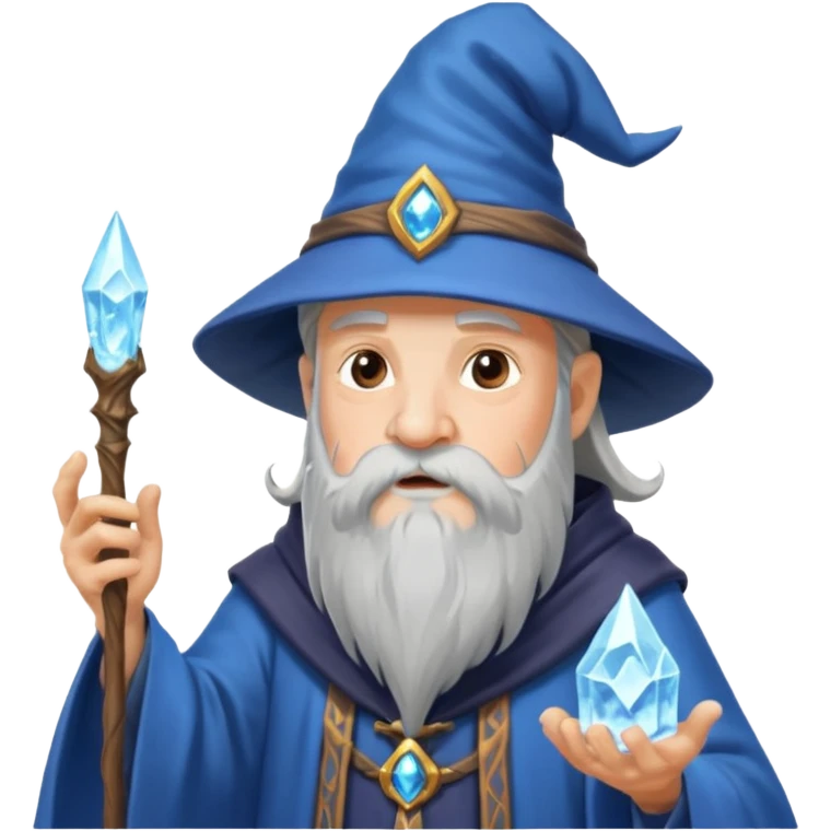 old wizard casting an ice spell, fantasy theme, magic spells, wizard with long beard, pointed hat emoji