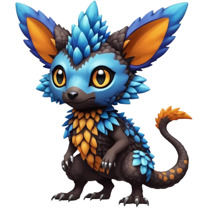 Cute cool realistic colorful exotic Trico-Protogen-Fakémon-Pokémon-Vernid-Fionbri-hybrid-creature dark (full body) emoji