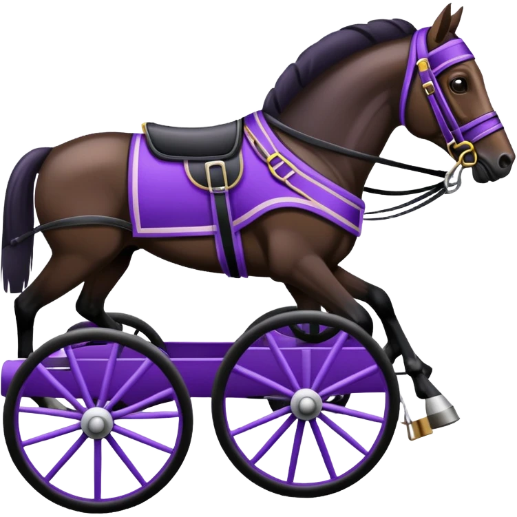 An emoji of a harness racing horse. The sulky, should be black and attached to the horse’s harness. The driver should be purple, seated in the sulky. emoji
