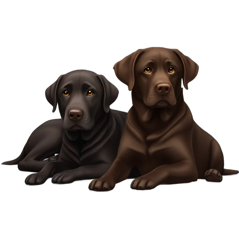 Chocolate Labrador lying with a black Labrador  emoji