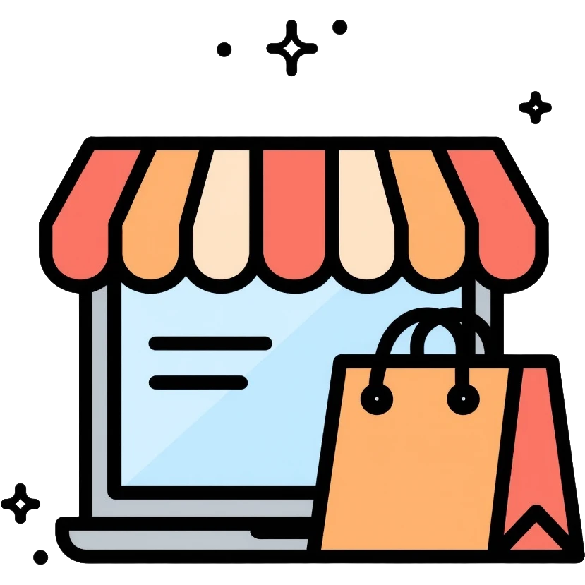 online shop storefront with shopping bag icon emoji
