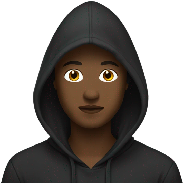 “Black hoodie emoji, minimalist style, simple design with a hood, long sleeves, and no logos or patterns, transparent background.” emoji