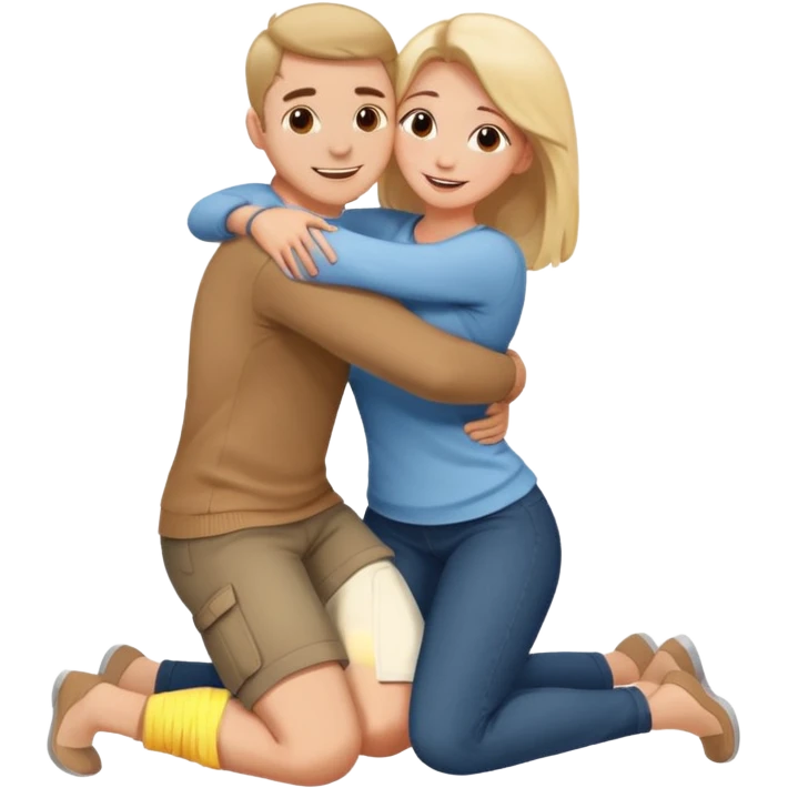 man on knees facing woman hugging her waist emoji