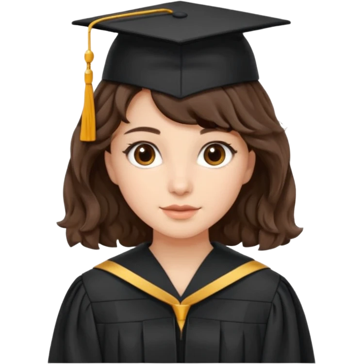 not so dark, short very wavy hair, brown eyes, Brunette with graduation emoji