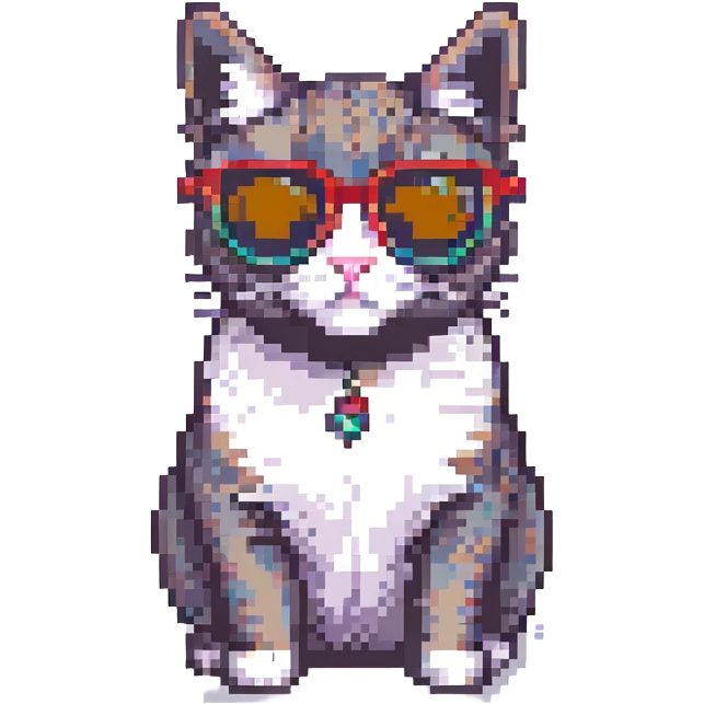 cat wearing sunglasses, retro and playful emoji