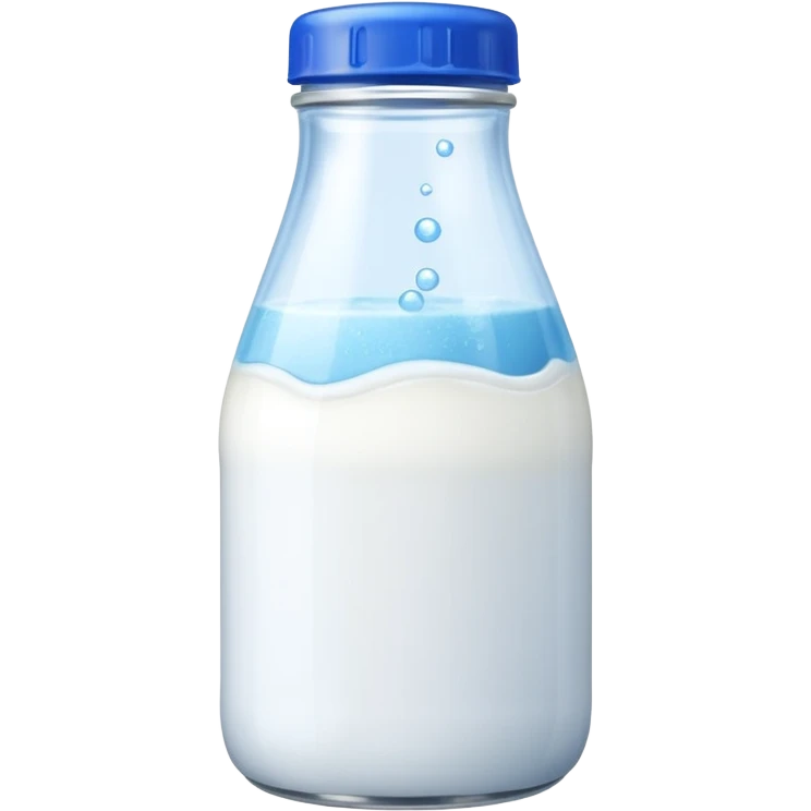 Milk bottle with blue cap and bubbles emoji