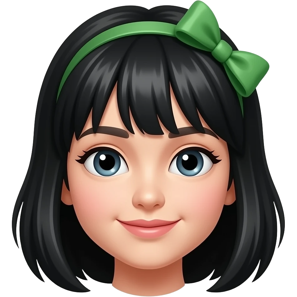 black hair girls with green bow hair clip emoji