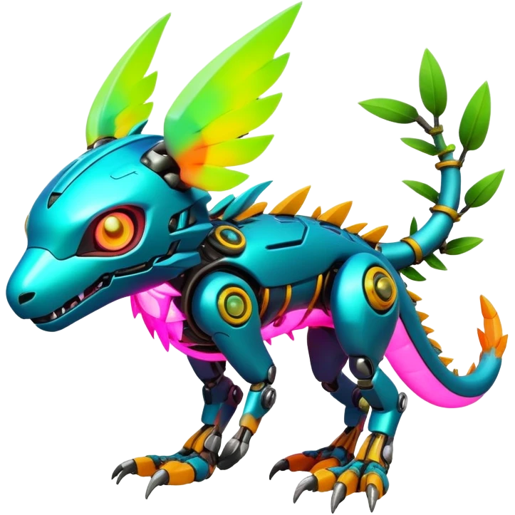 Tropical lush warm-colored modern colorful neon-colored cyber-Fakémon-Digimon-Trico-creature emoji
