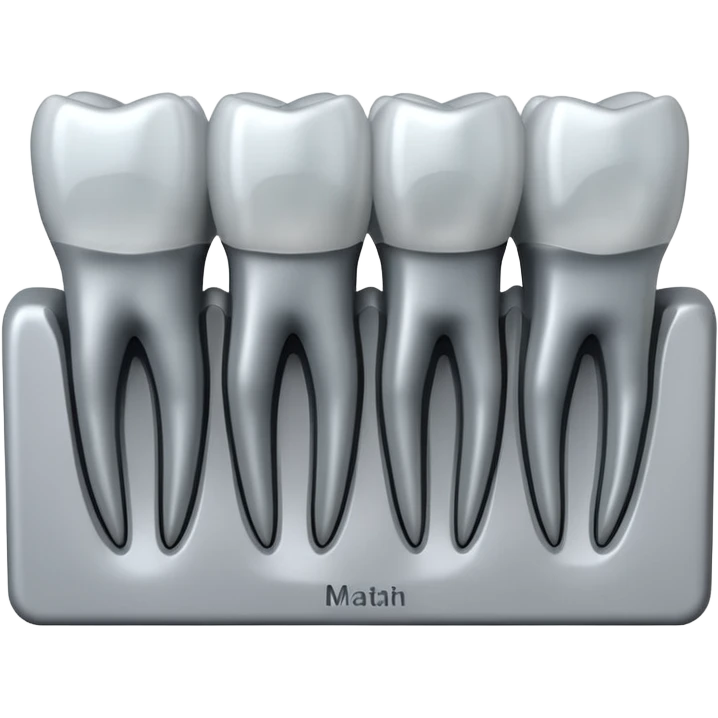 3D render of Dental X-Ray, X-Ray imaging aesthetic, translucent materials showing internal structure, row of teeth roots in grey-scale, medical scan style, emoji style, isolated on white background --v 6.0. emoji