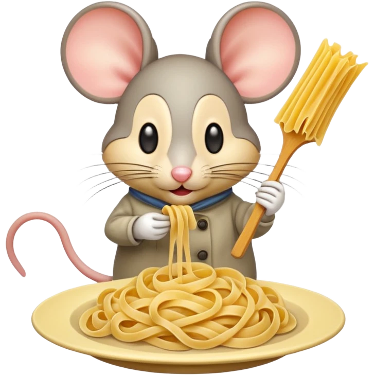 Mouse picking up Pasta emoji