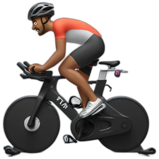 Man on Peloton stationary bike with screen. No helmet emoji