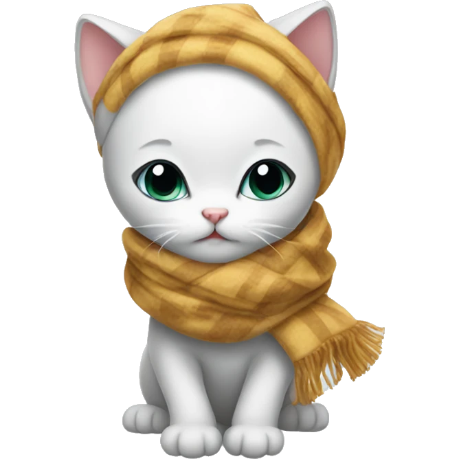 A bald kitten wrapped in a scarf emoji