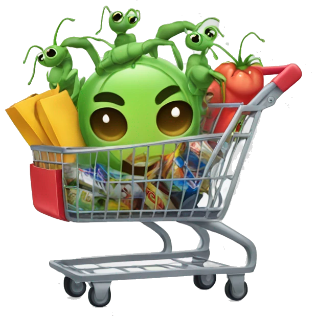 Shopping Cart squashing bugs emoji