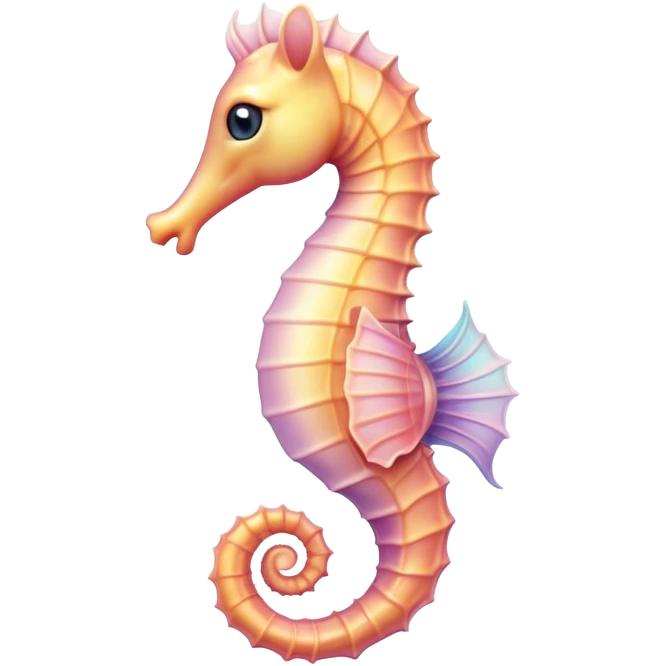 Cinematic Cute Sea Horse Portrait Emoji, Head tilted playfully and inquisitively, featuring a charming, petite seahorse with a softly curved body in pastel tones, a delicately coiled tail and round, sparkling eyes full of gentle wonder, Simplified yet irresistibly adorable features, highly detailed, glowing with a warm, inviting aquatic glow, high shine, affectionate and lively, stylized with a touch of enchanting marine charm, soft glowing outline, capturing the essence of a mischievous yet loving seahorse that seems as if it could float out of the screen into your arms! emoji