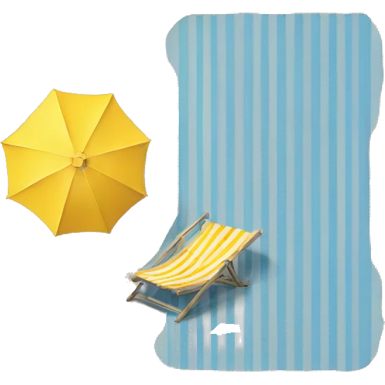 blue striped deckchair and yellow striped parasol at the beach emoji