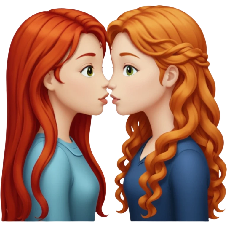two girls kissing, one with long straight red hair, the other with long curly blonde hair emoji