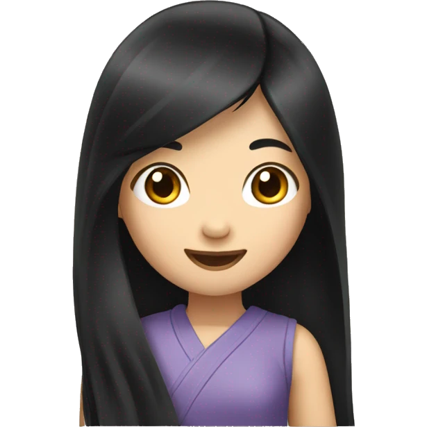 Asian girl with long black hair waving emoji